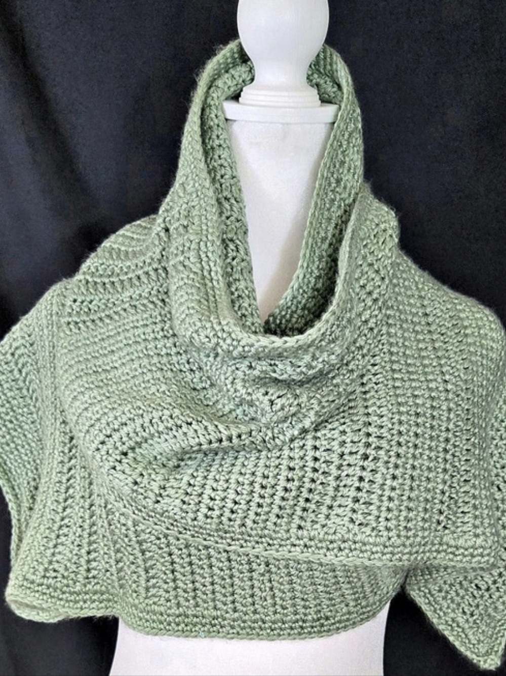 Green Crochet Cowl Neck Scarf 11×62 #761